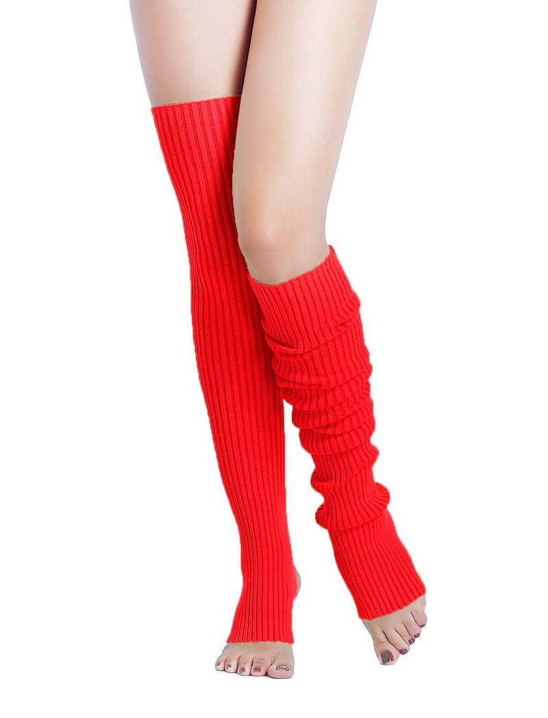 v28 Long Leg Warmer, Womenâ€™s Men 80s Party Ribbed Knit Dance Sports (71Red) - Image 2